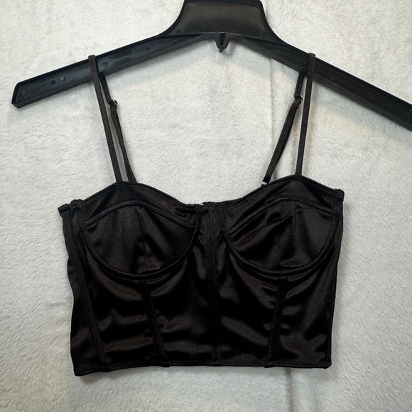 H&M Divided Crop Top Womens Size Small Black Sating Whimsigoth Coquette - Picture 1 of 14